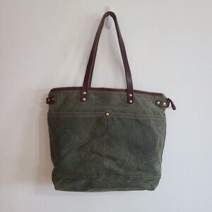 Ellie Jane Canvas Tote Cameron Day Bag  Leather Straps Green